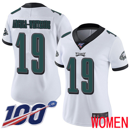 Women Philadelphia Eagles 19 JJ Arcega-Whiteside White Vapor Untouchable NFL Jersey Limited Player 100th